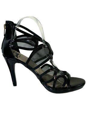 Fergalicious by Fergi Heels Caged Black Patent Mesh Zip Back 4” Heel Size 9.5 M